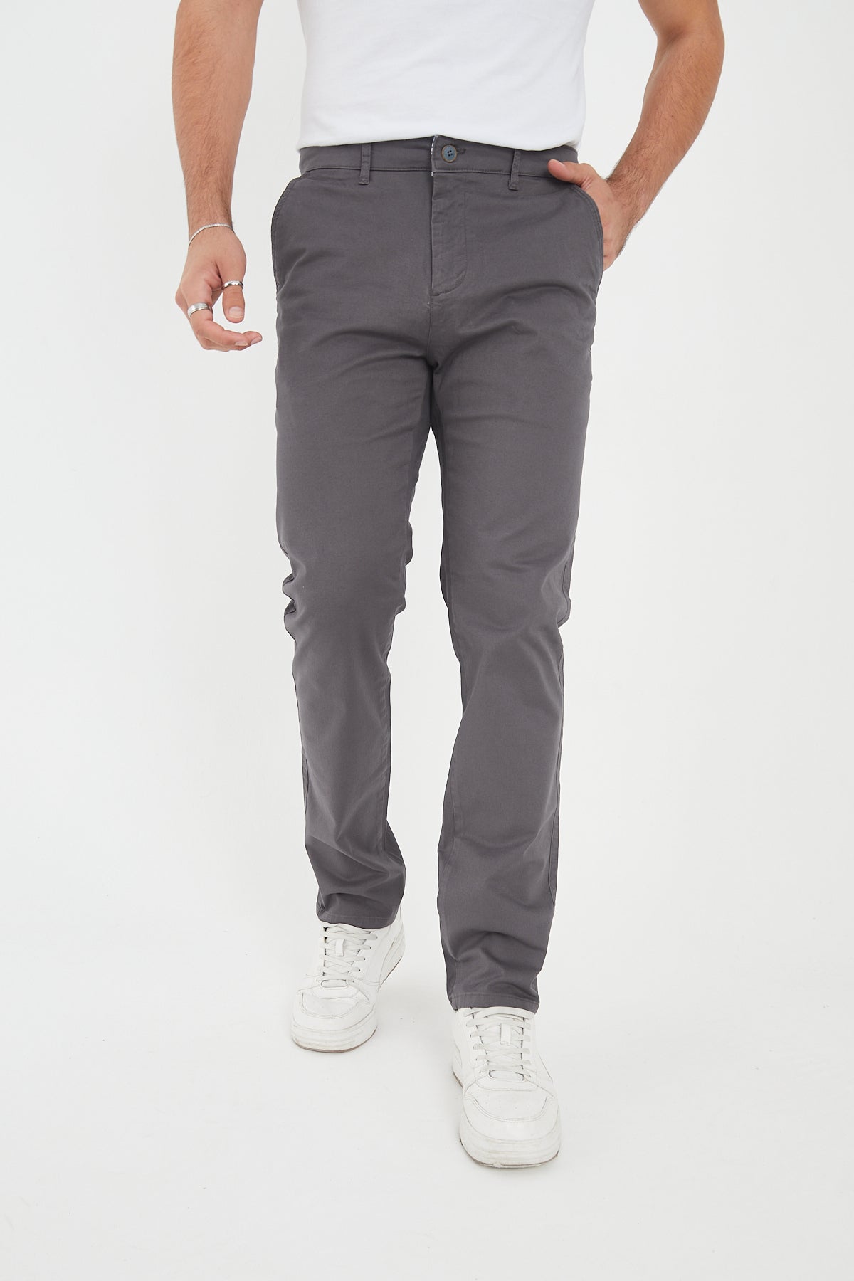 Erkek Kışlık Regular Fit Likralı Gabardin Chino Pantolon - Gri