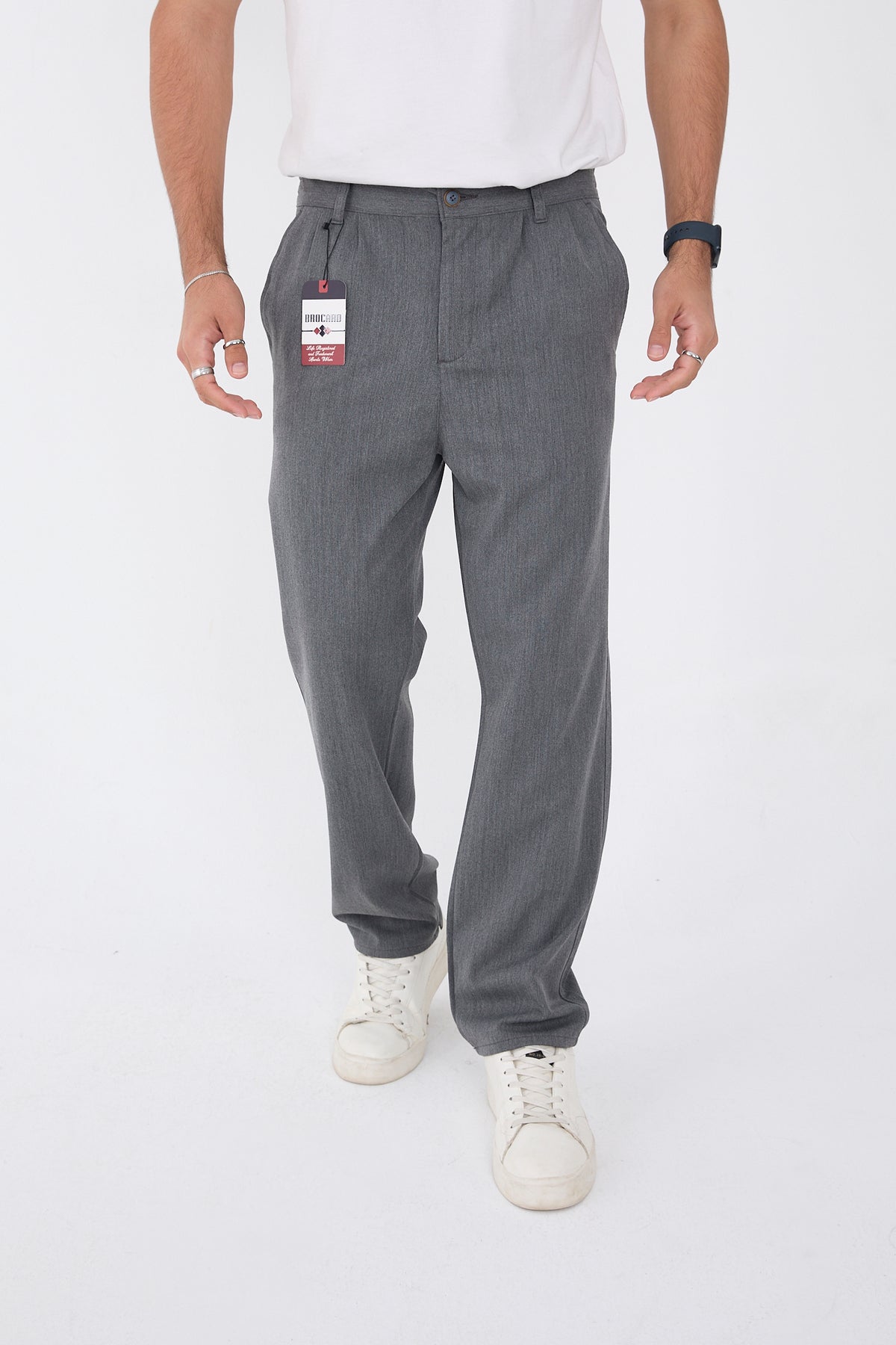 Erkek Kışlık Baggy Likralı Kumaş Pantolon - Koyu Gri