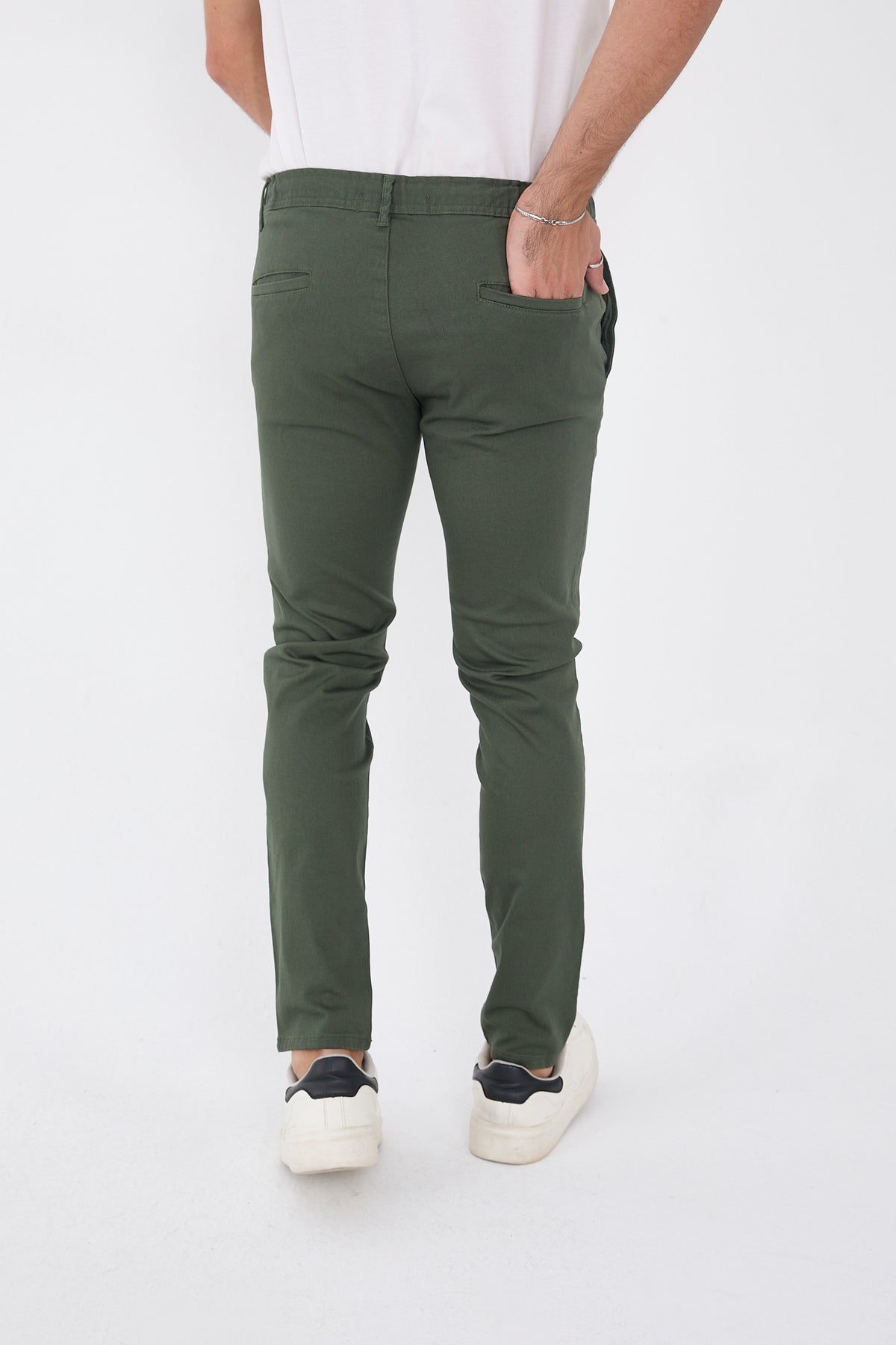 Erkek Mevsimlik Jogger Slim Fit Bel Yarım Lastikli Likralı Keten Pantolon - Haki