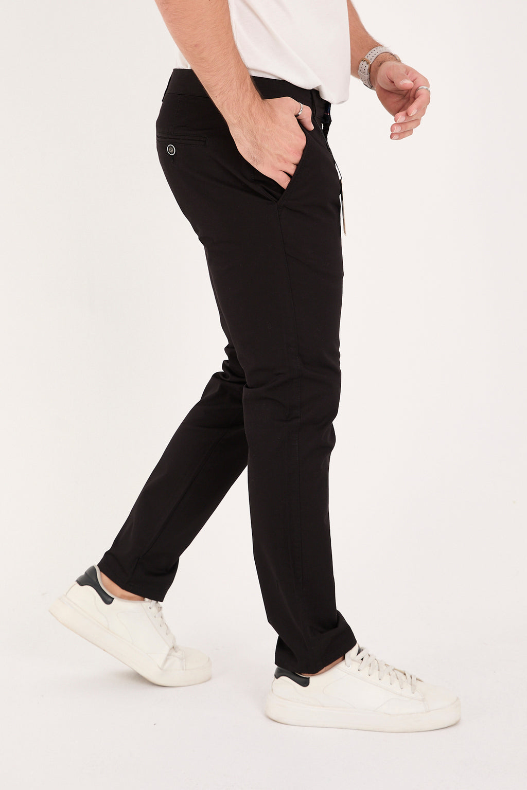 Erkek Slim Fit Dar Kesim Likralı Pamuklu Chino Kanvas Pantolon - Siyah