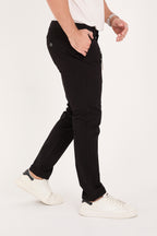 Erkek Slim Fit Dar Kesim Likralı Pamuklu Chino Kanvas Pantolon - Siyah