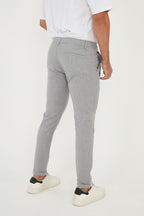 Erkek Jogger Slim Fit Bel Yarım Lastikli Duble Paça Kumaş Pantolon - Gri