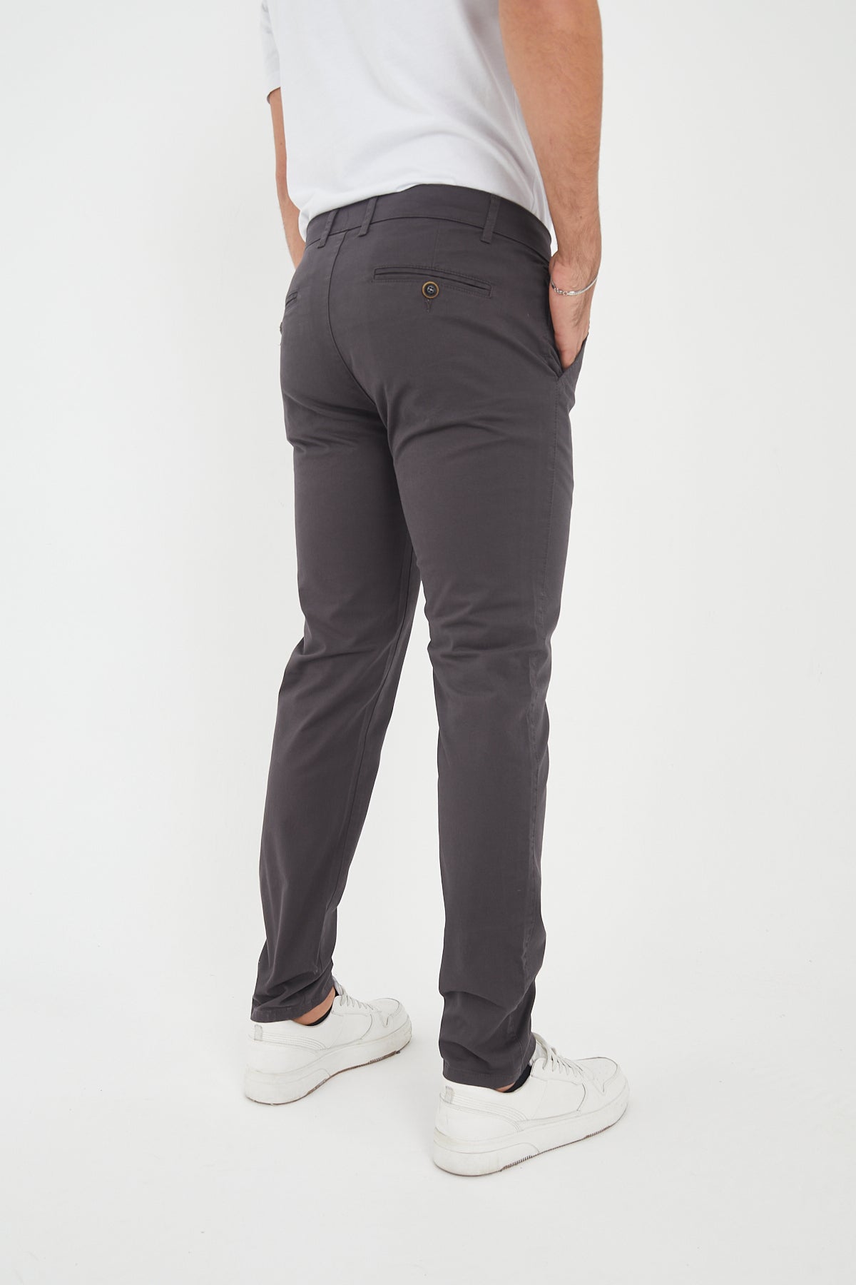 Erkek Kışlık Slim Fit Likralı Chino Pantolon - Antrasit