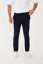 Erkek Jogger Slim Fit Bel Yarım Lastikli Likralı Kumaş Pantolon - Lacivert