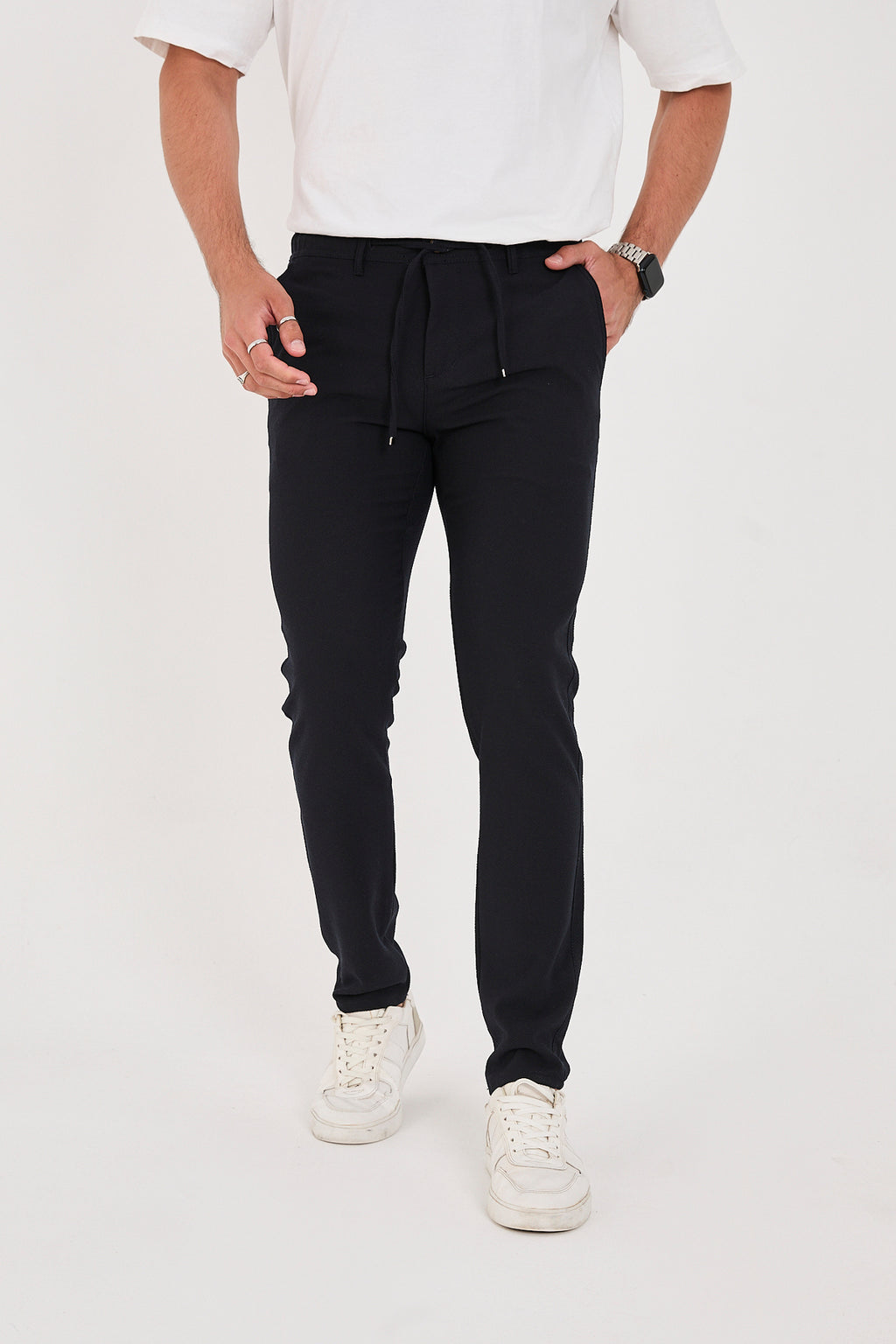 Erkek Gofre Kumaş Likralı Jogger Slim Fit Pantolon - Lacivert