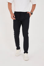 Erkek Gofre Kumaş Likralı Jogger Slim Fit Pantolon - Lacivert