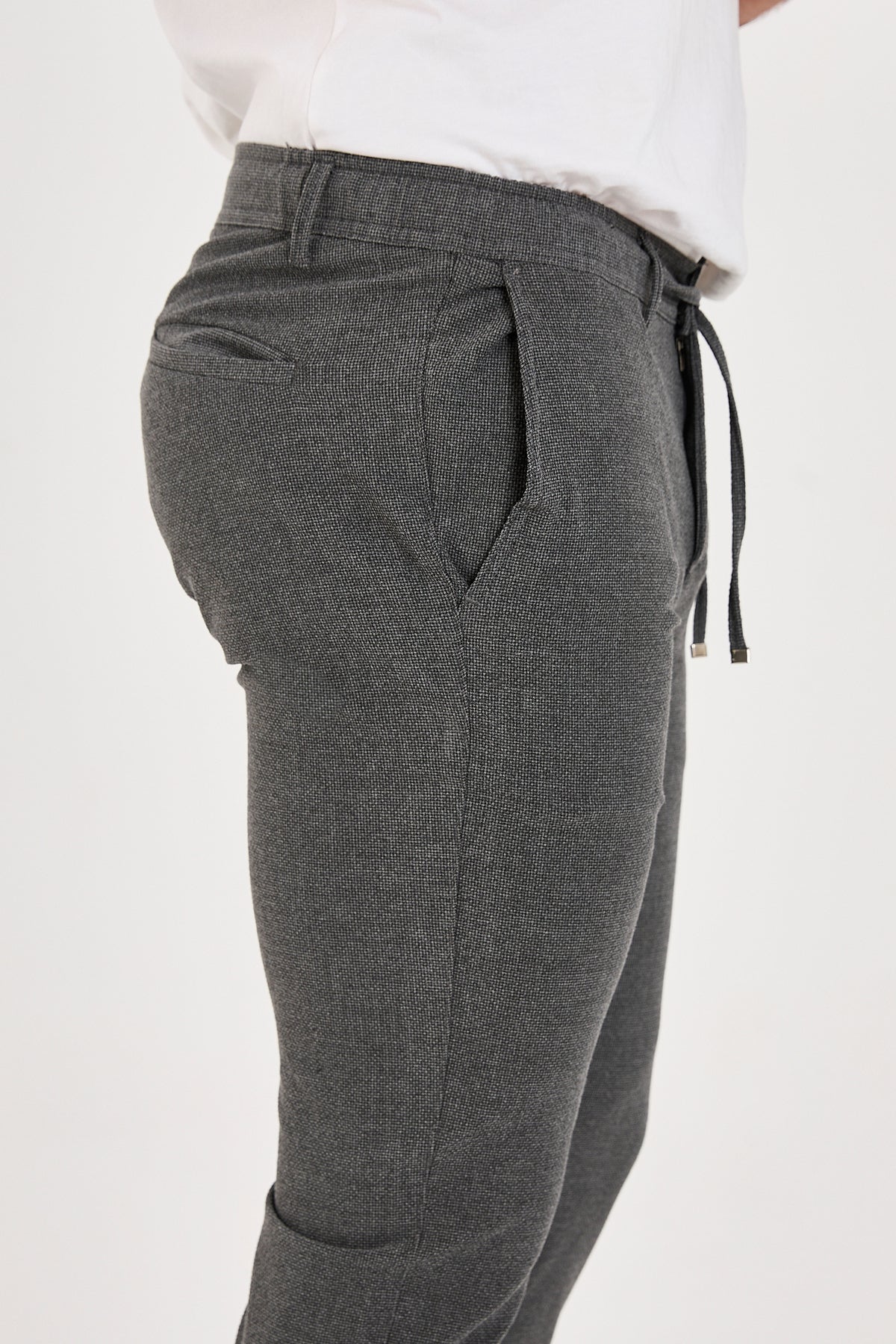 Erkek Gofre Kumaş Likralı Jogger Slim Fit Pantolon - Antrasit