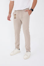 Erkek Kışlık Jogger Slim Fit Bel Yarım Lastikli Kumaş Pantolon - Bej