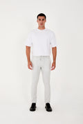 Erkek Jogger Slim Fit Bel Yarım Lastikli Likralı Kumaş Pantolon - Açık Gri