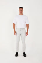 Erkek Jogger Slim Fit Bel Yarım Lastikli Likralı Kumaş Pantolon - Açık Gri