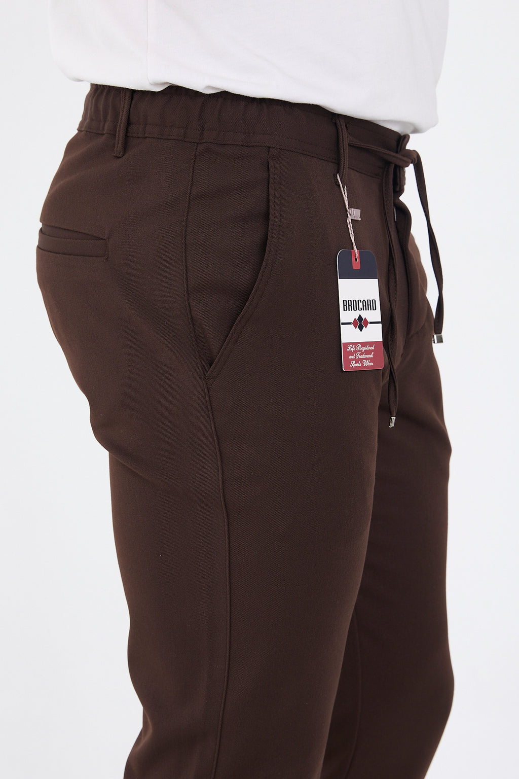 Erkek Kışlık Jogger Slim Fit Bel Yarım Lastikli Kumaş Pantolon - Kahverengi