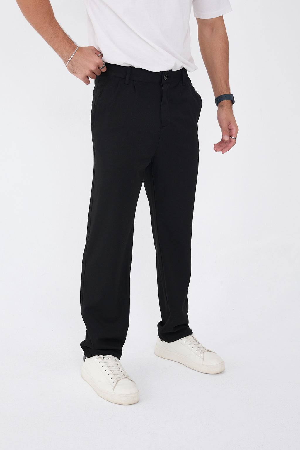 Erkek Kışlık Baggy Likralı Kumaş Pantolon - Siyah