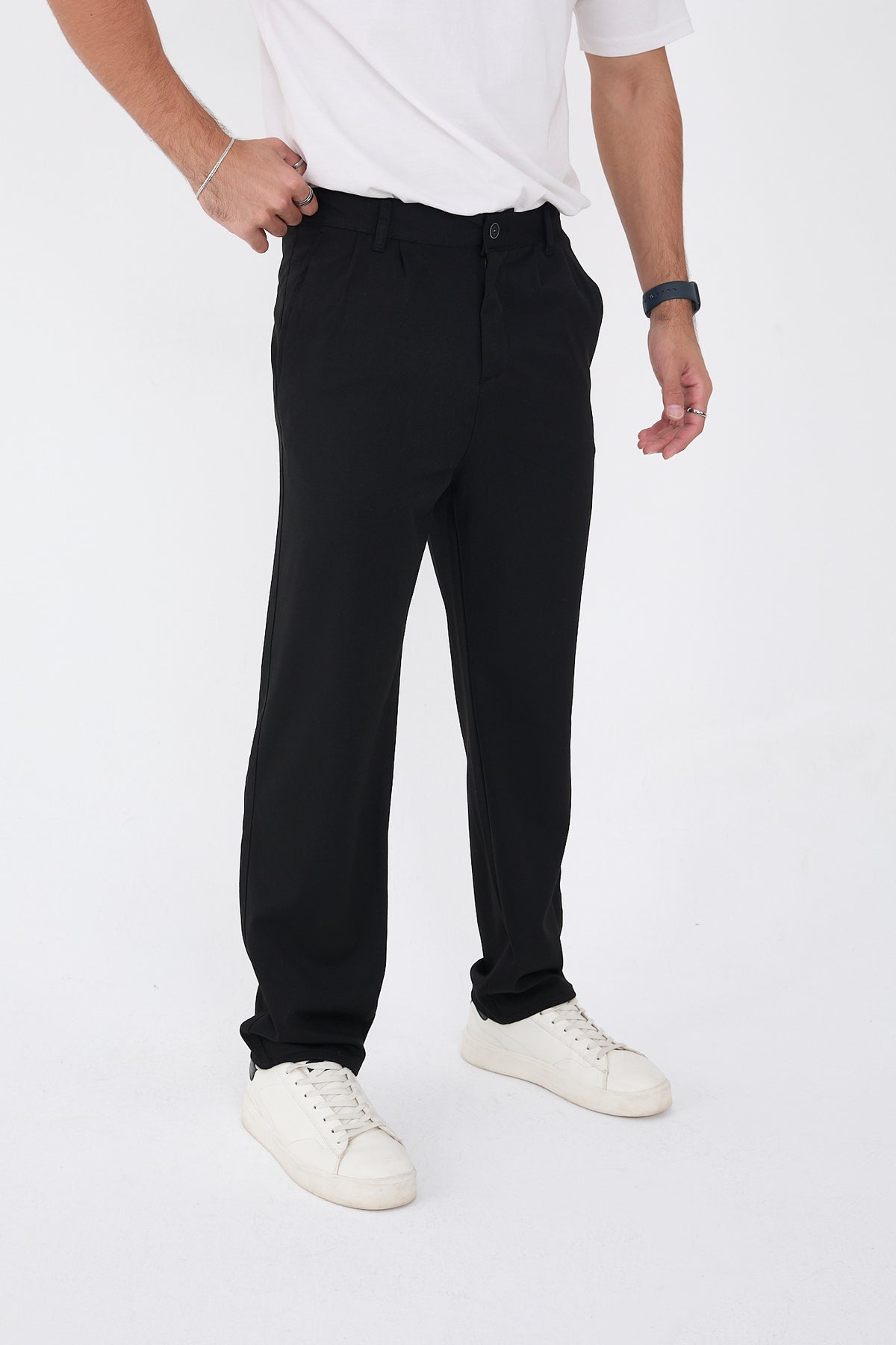 Erkek Kışlık Baggy Likralı Kumaş Pantolon - Siyah