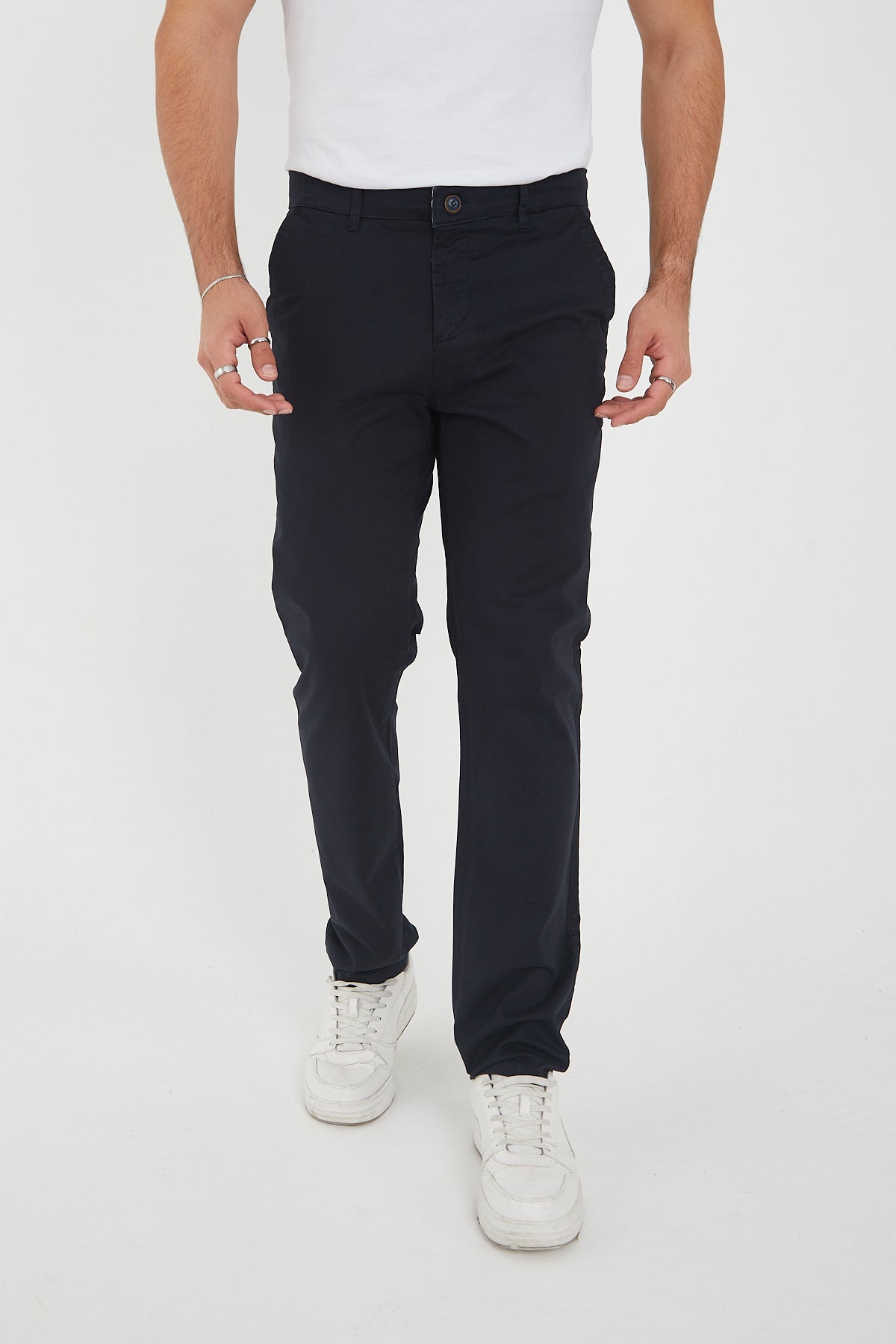 Erkek Kışlık Regular Fit Likralı Gabardin Chino Pantolon - Lacivert
