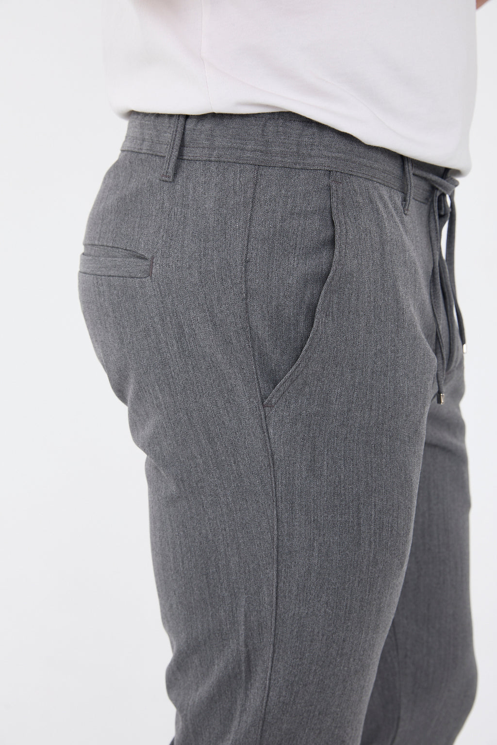 Erkek Kışlık Jogger Slim Fit Bel Yarım Lastikli Kumaş Pantolon - Koyu Gri