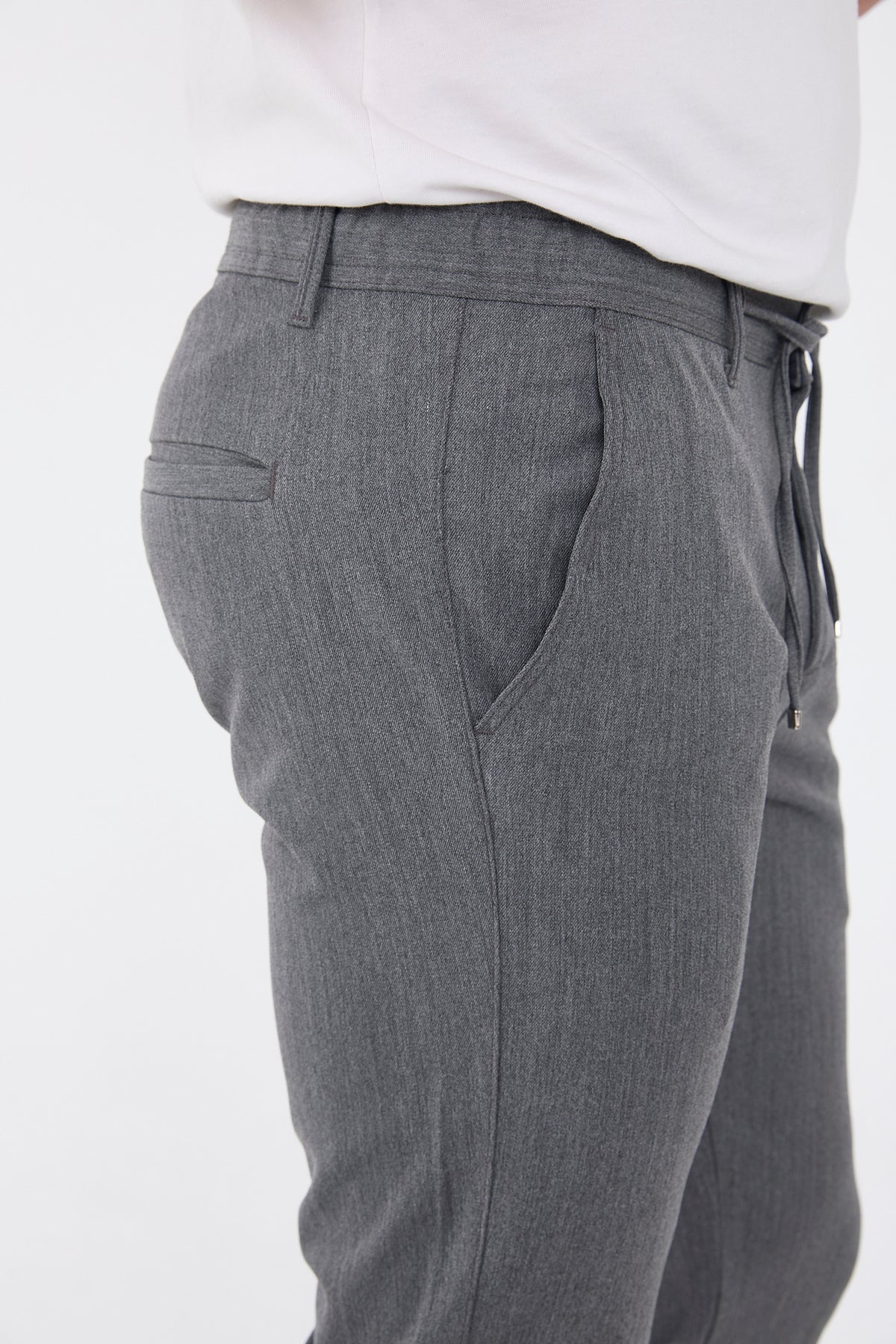 Erkek Kışlık Jogger Slim Fit Bel Yarım Lastikli Kumaş Pantolon - Koyu Gri