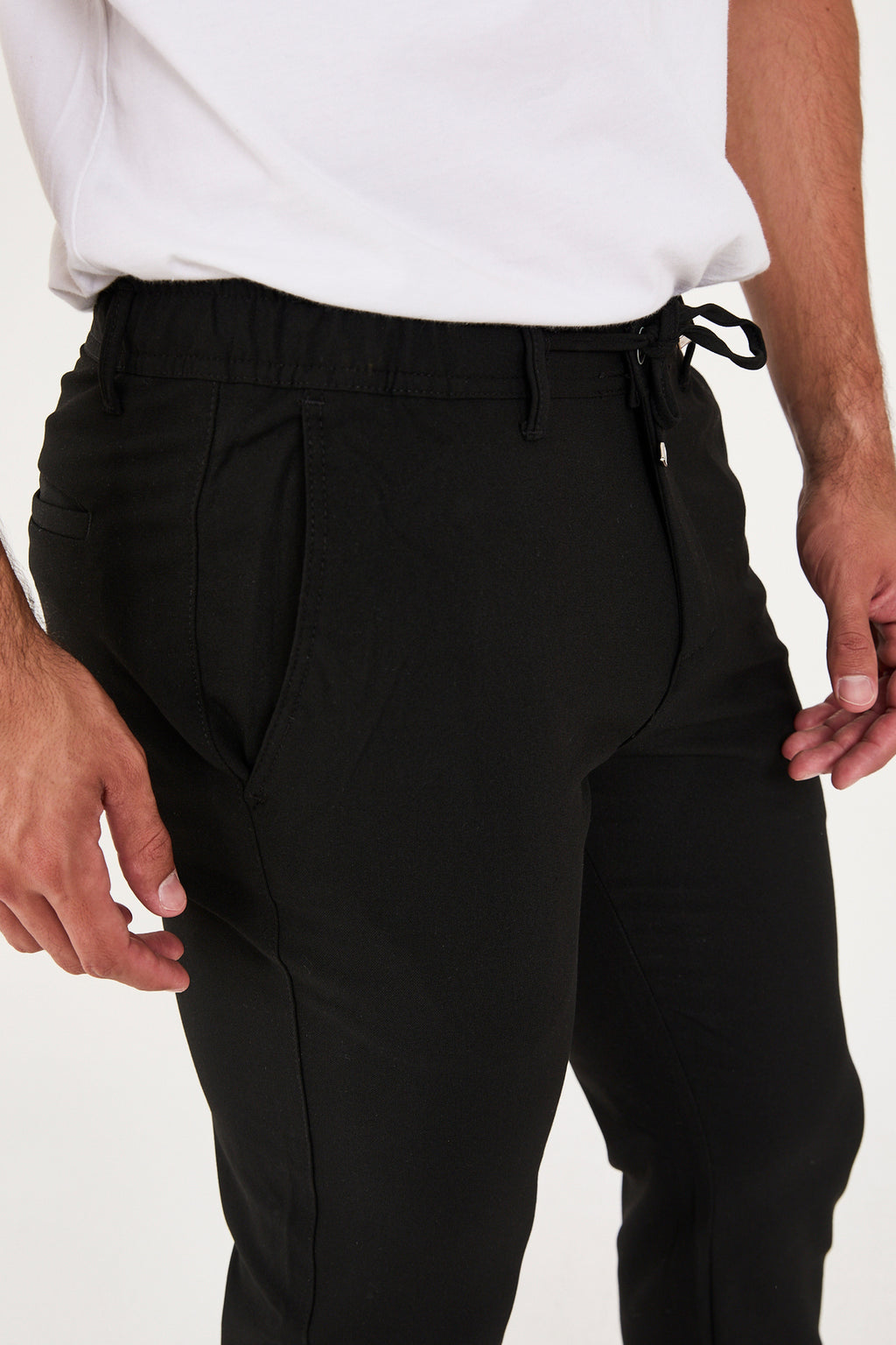 Erkek Jogger Slim Fit Bel Yarım Lastikli Likralı Kumaş Pantolon - Siyah