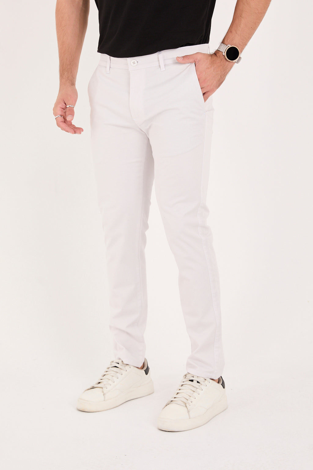 Erkek Slim Fit Dar Kesim Likralı Pamuklu Chino Kanvas Pantolon - Taş