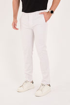 Erkek Slim Fit Dar Kesim Likralı Pamuklu Chino Kanvas Pantolon - Taş