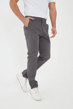 Erkek Kışlık Regular Fit Likralı Gabardin Chino Pantolon - Gri