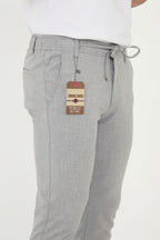 Erkek Jogger Slim Fit Bel Yarım Lastikli Duble Paça Kumaş Pantolon - Gri