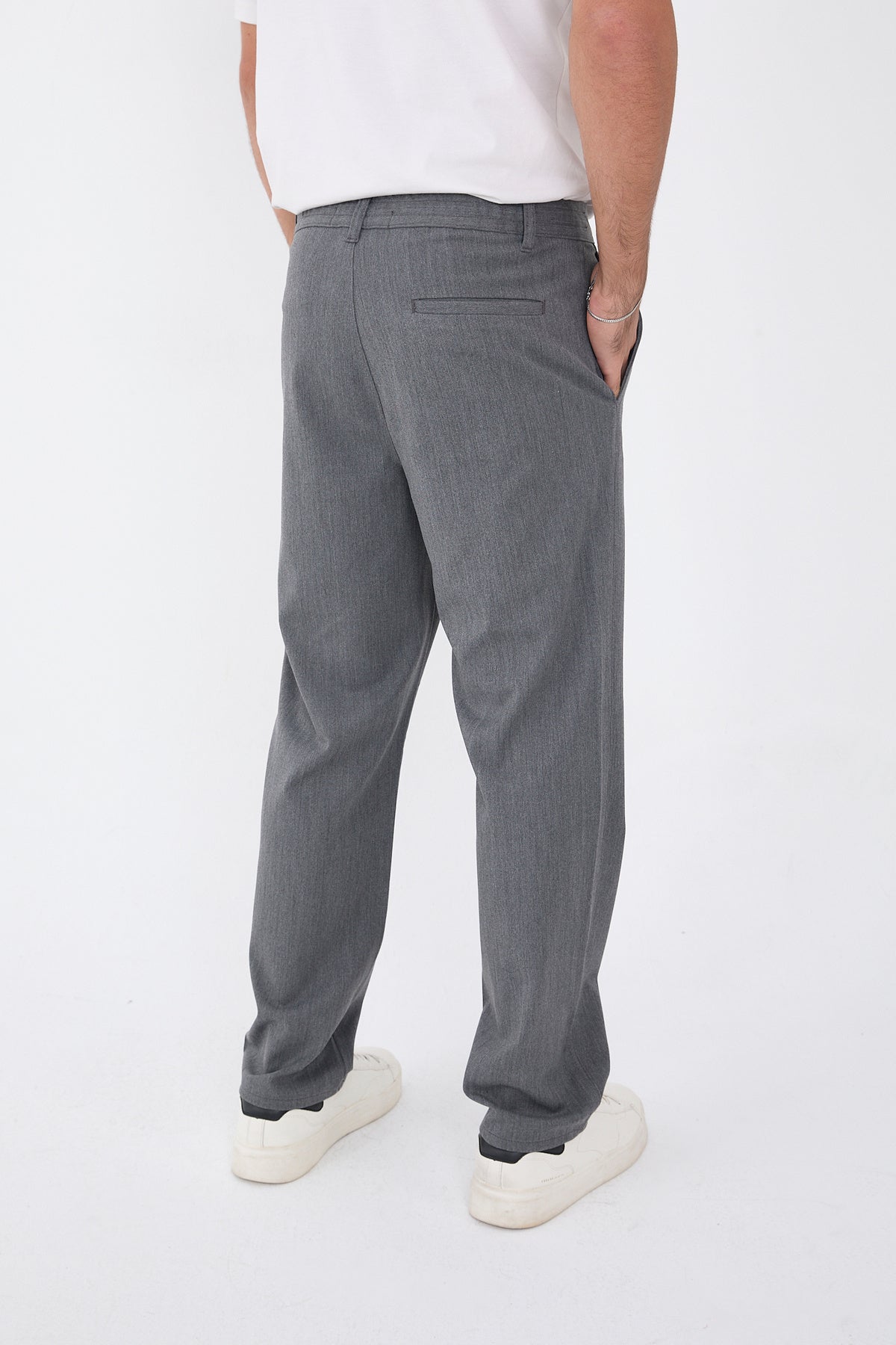 Erkek Kışlık Baggy Likralı Kumaş Pantolon - Koyu Gri