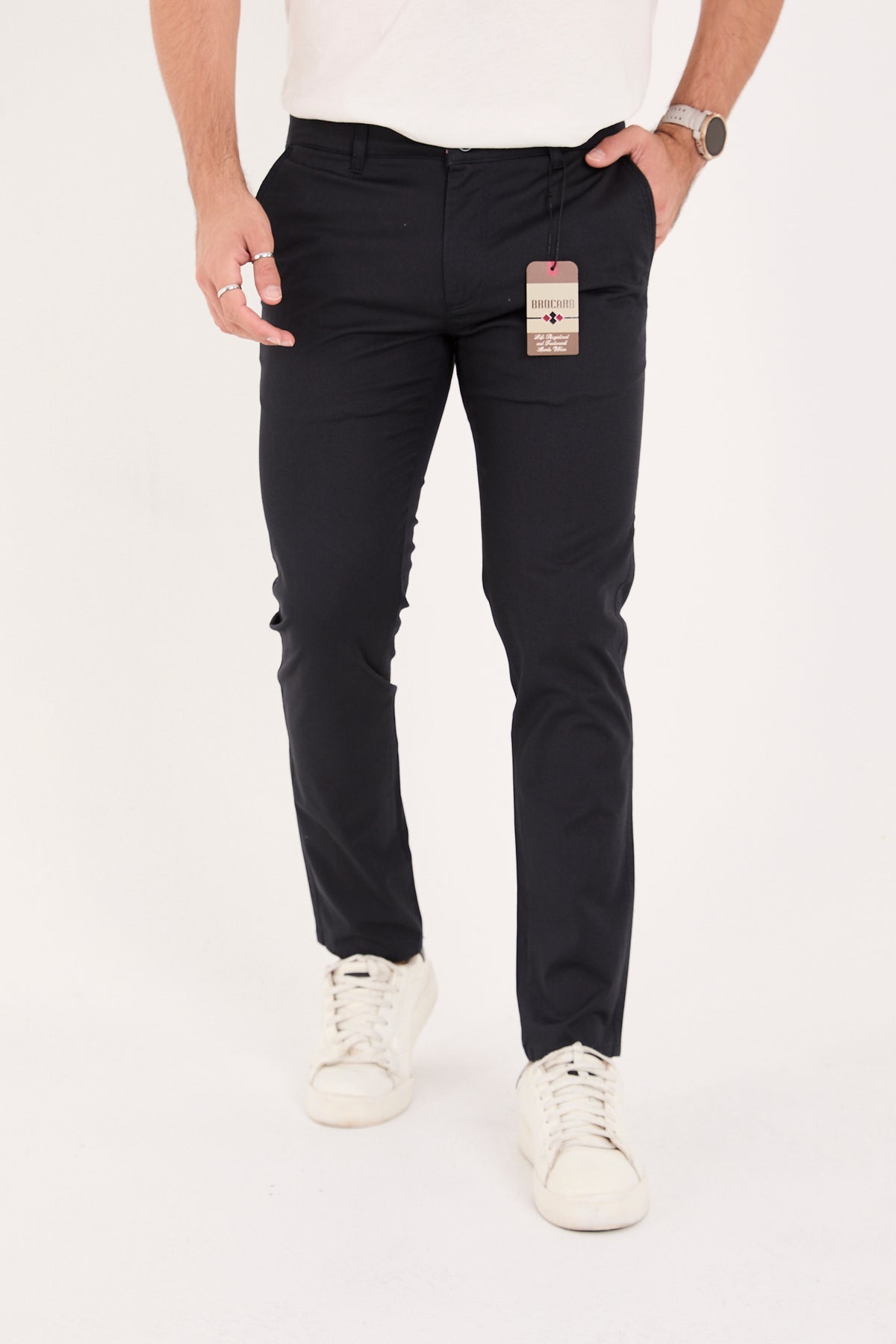 Erkek Slim Fit Dar Kesim Likralı Pamuklu Chino Kanvas Pantolon - Lacivert