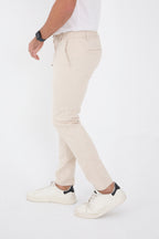 Erkek Mevsimlik Jogger Slim Fit Bel Yarım Lastikli Likralı Keten Pantolon - Taş