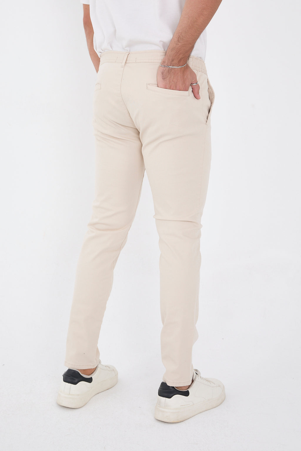 Erkek Mevsimlik Jogger Slim Fit Bel Yarım Lastikli Likralı Keten Pantolon - Taş