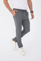 Erkek Kışlık Jogger Slim Fit Bel Yarım Lastikli Kumaş Pantolon - Koyu Gri
