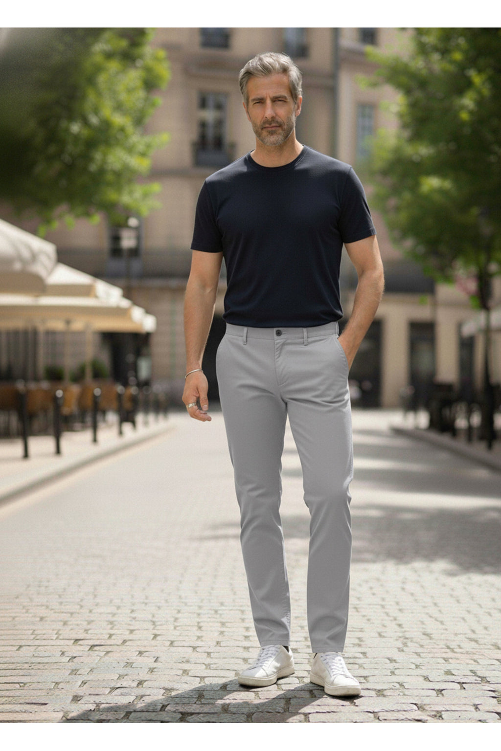 Erkek Kışlık Regular Fit Likralı Gabardin Chino Pantolon - Açık Gri