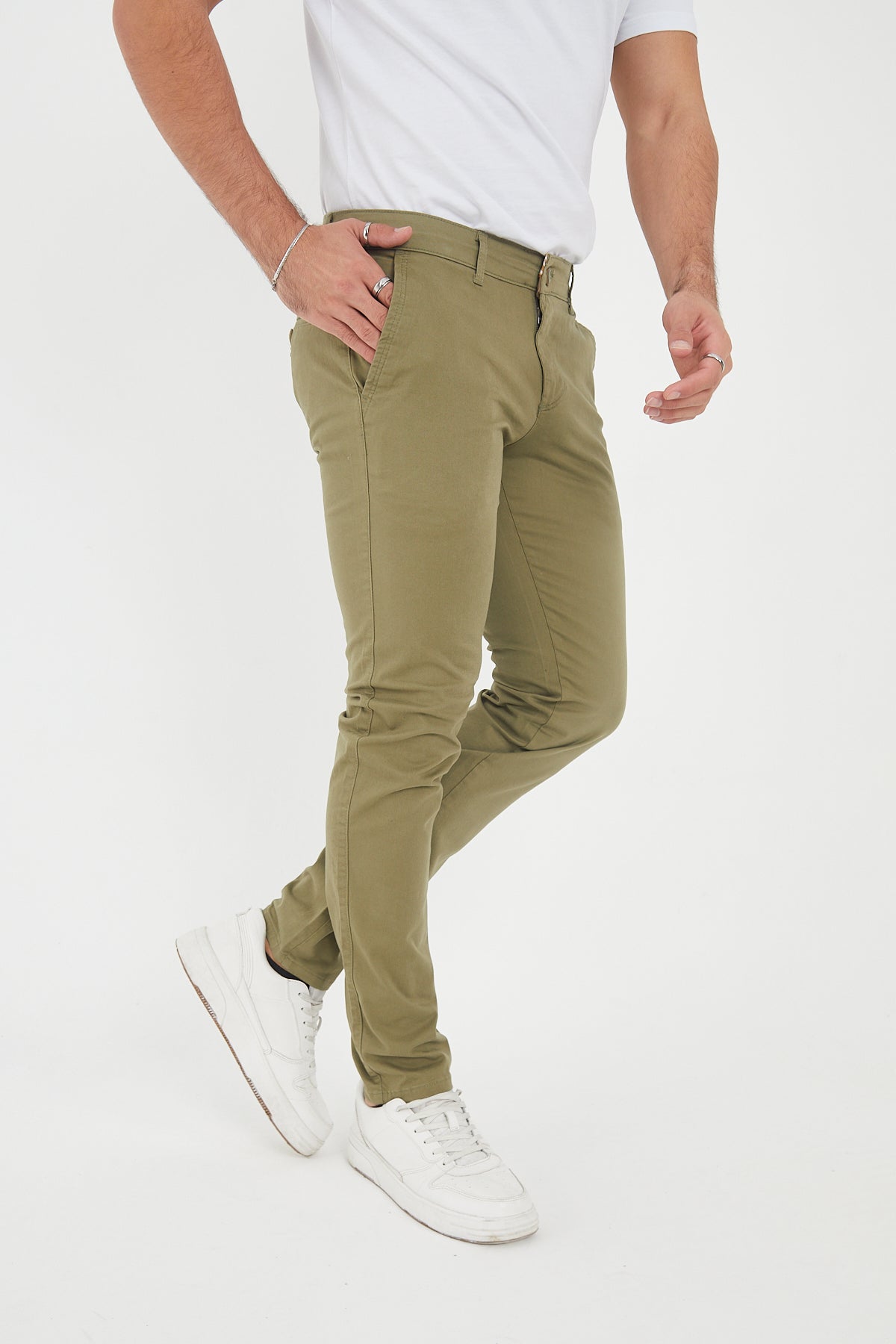 Erkek Kışlık Slim Fit Likralı Chino Pantolon - Haki