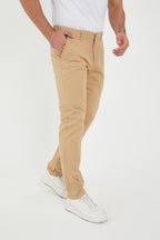 Erkek Kışlık Regular Fit Likralı Gabardin Chino Pantolon - Vizon