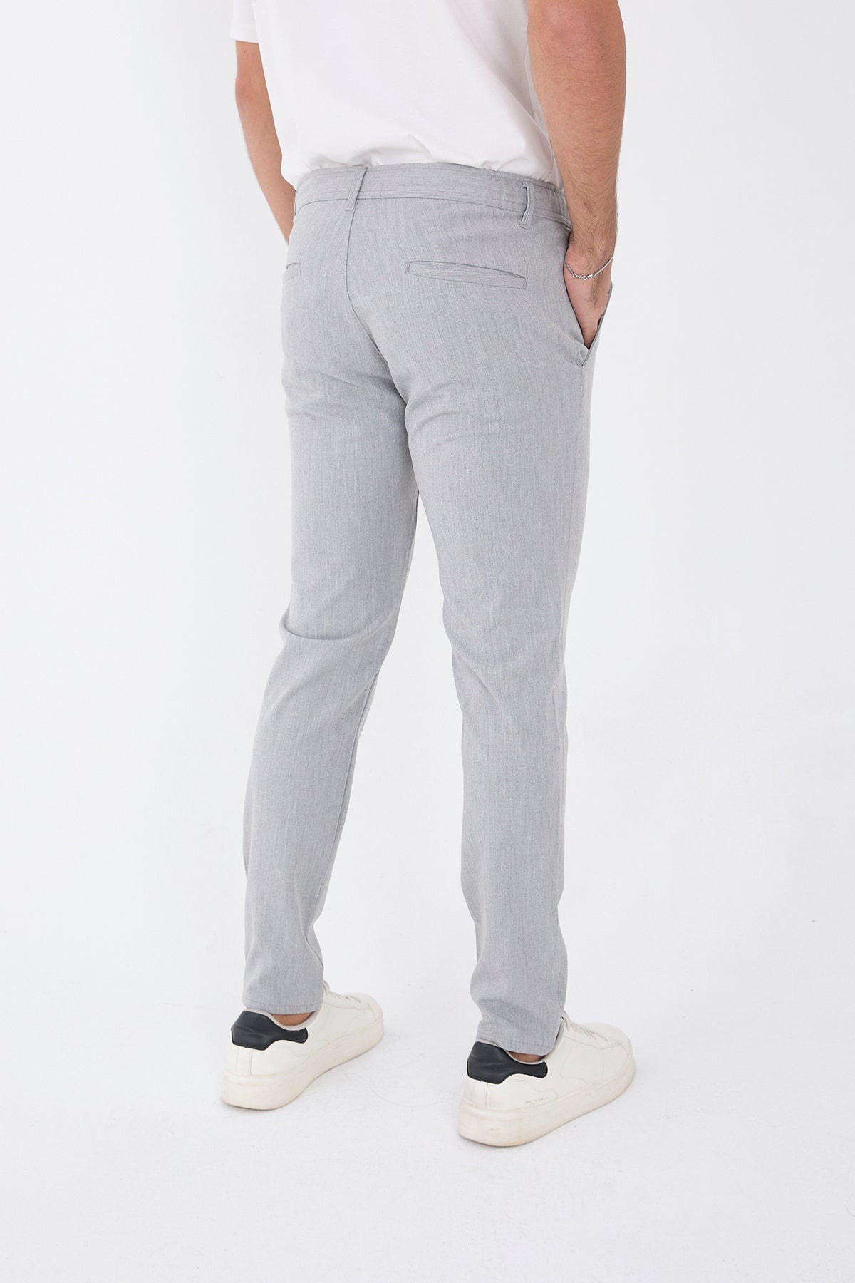 Erkek Kışlık Jogger Slim Fit Bel Yarım Lastikli Kumaş Pantolon - Gri