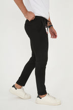 Erkek Jogger Slim Fit Bel Yarım Lastikli Duble Paça Kumaş Pantolon - Siyah