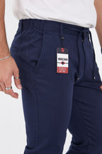 Erkek Mevsimlik Jogger Slim Fit Bel Yarım Lastikli Likralı Keten Pantolon - Lacivert