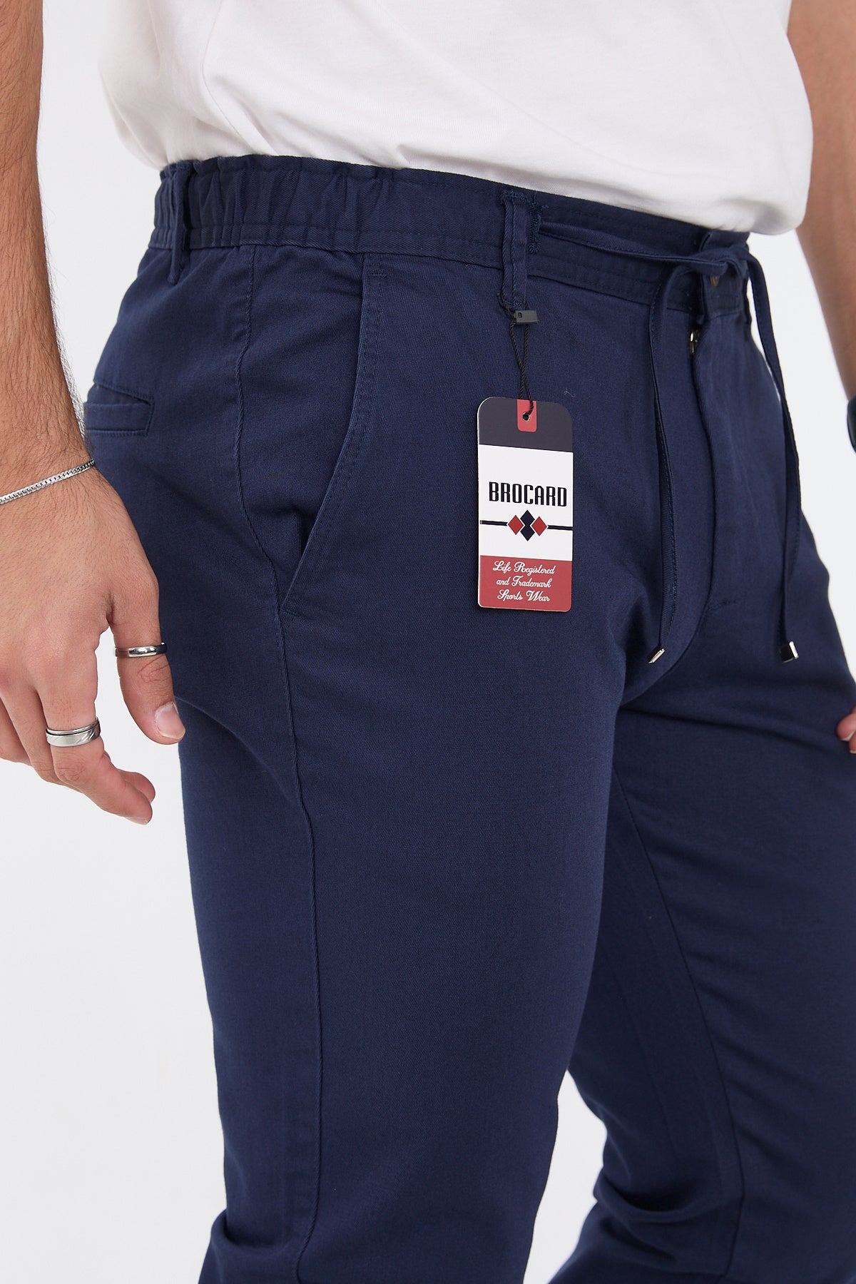 Erkek Mevsimlik Jogger Slim Fit Bel Yarım Lastikli Likralı Keten Pantolon - Lacivert