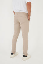 Erkek Jogger Slim Fit Bel Yarım Lastikli Duble Paça Kumaş Pantolon - Bej