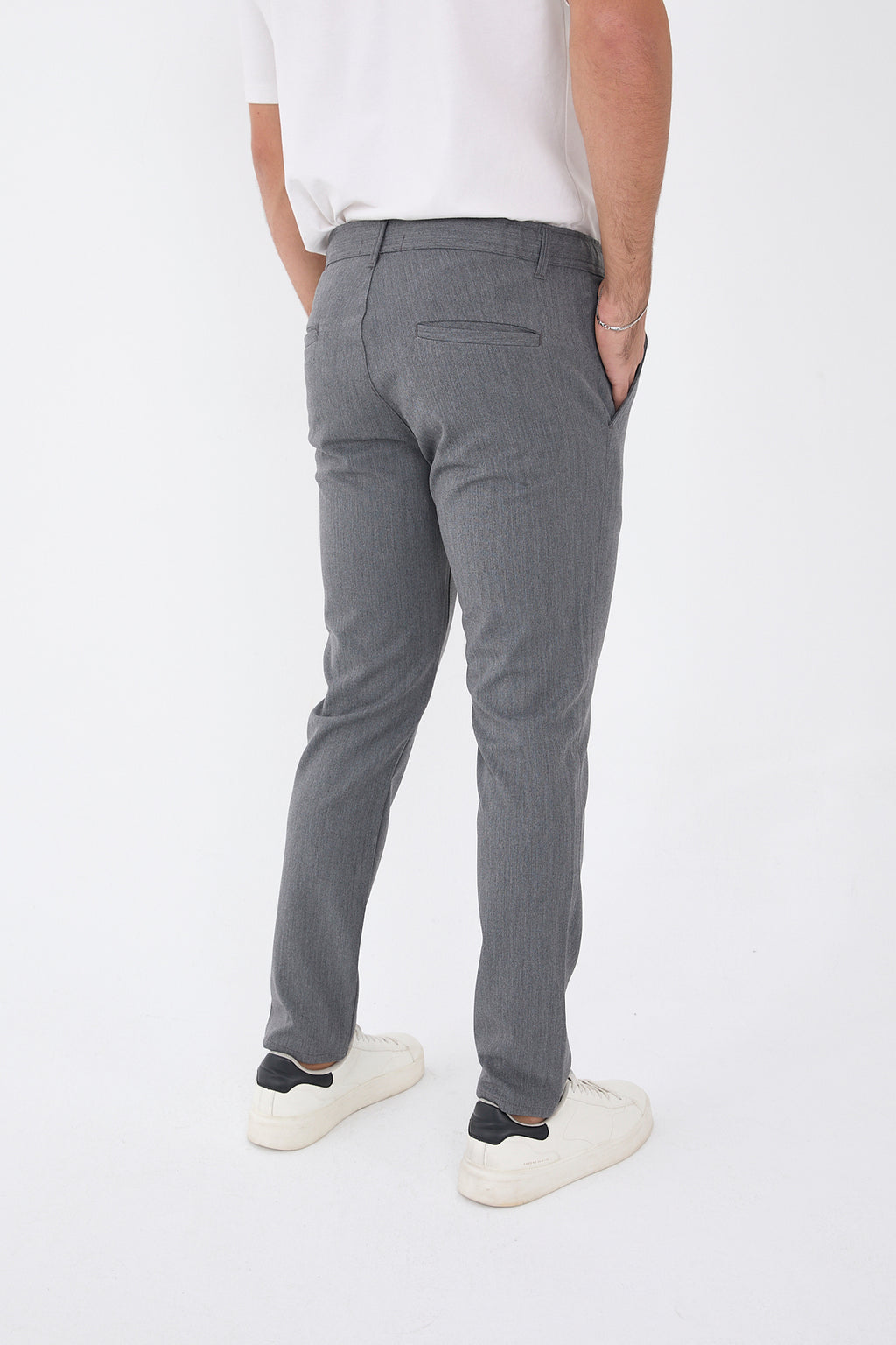 Erkek Kışlık Jogger Slim Fit Bel Yarım Lastikli Kumaş Pantolon - Koyu Gri