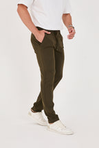 Erkek Jogger Slim Fit Bel Yarım Lastikli Likralı Kumaş Pantolon - Haki