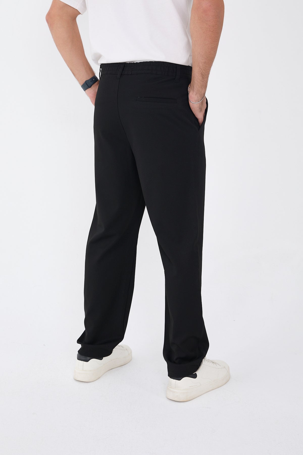 Erkek Kışlık Baggy Likralı Kumaş Pantolon - Siyah