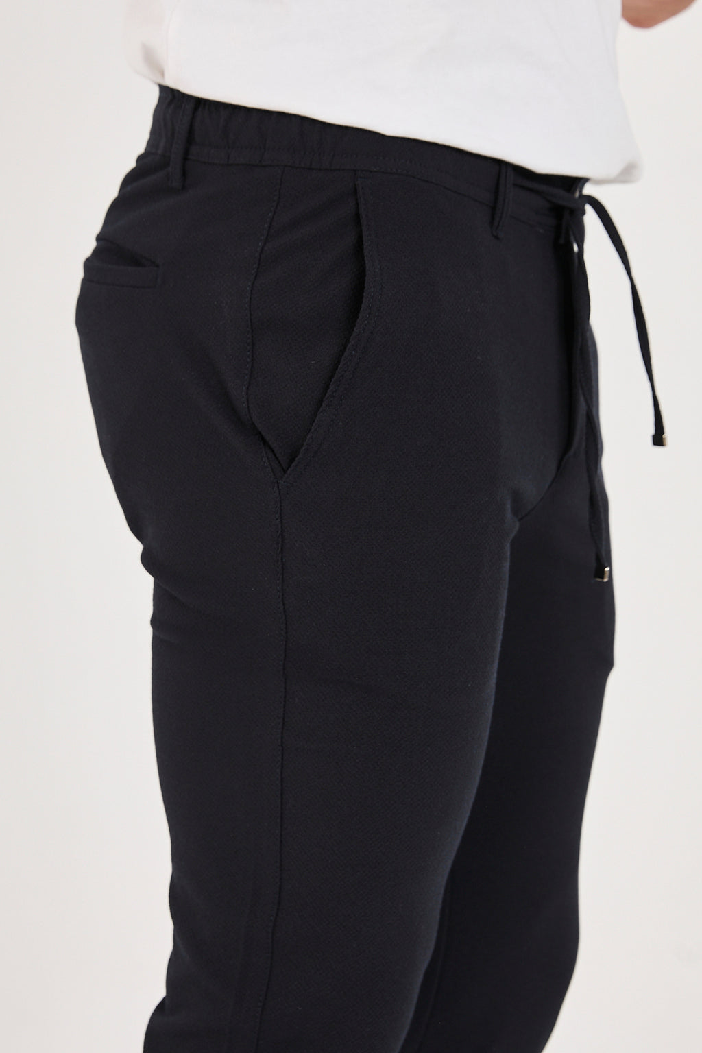 Erkek Gofre Kumaş Likralı Jogger Slim Fit Pantolon - Lacivert