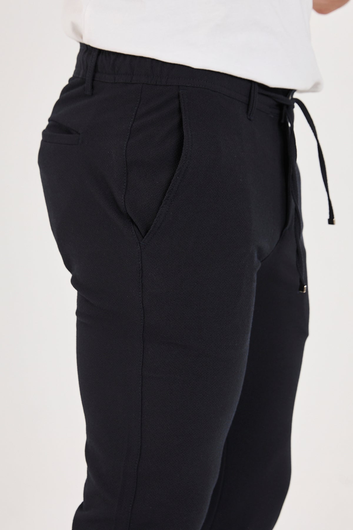 Erkek Gofre Kumaş Likralı Jogger Slim Fit Pantolon - Lacivert