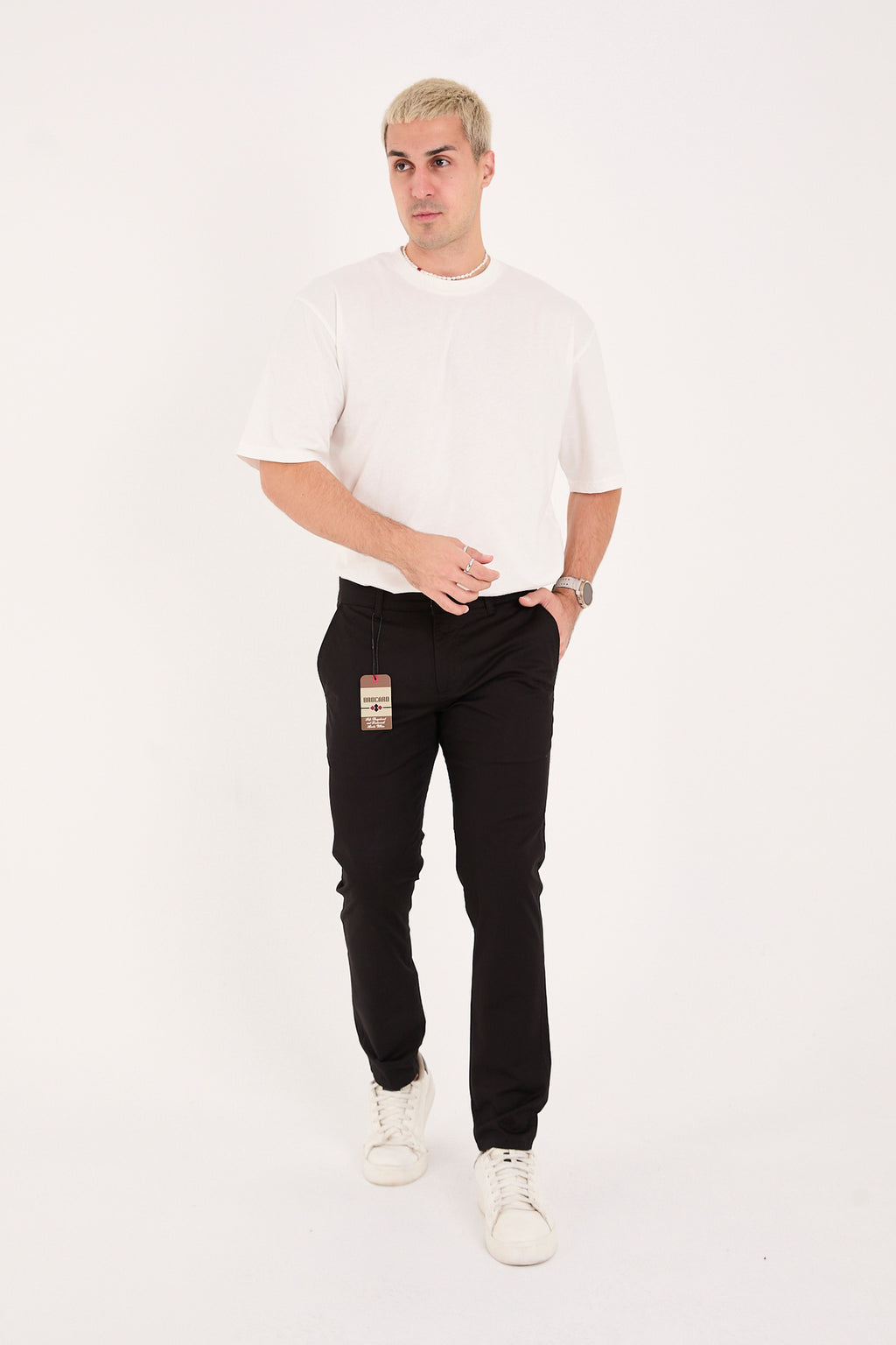 Erkek Slim Fit Dar Kesim Likralı Pamuklu Chino Kanvas Pantolon - Siyah