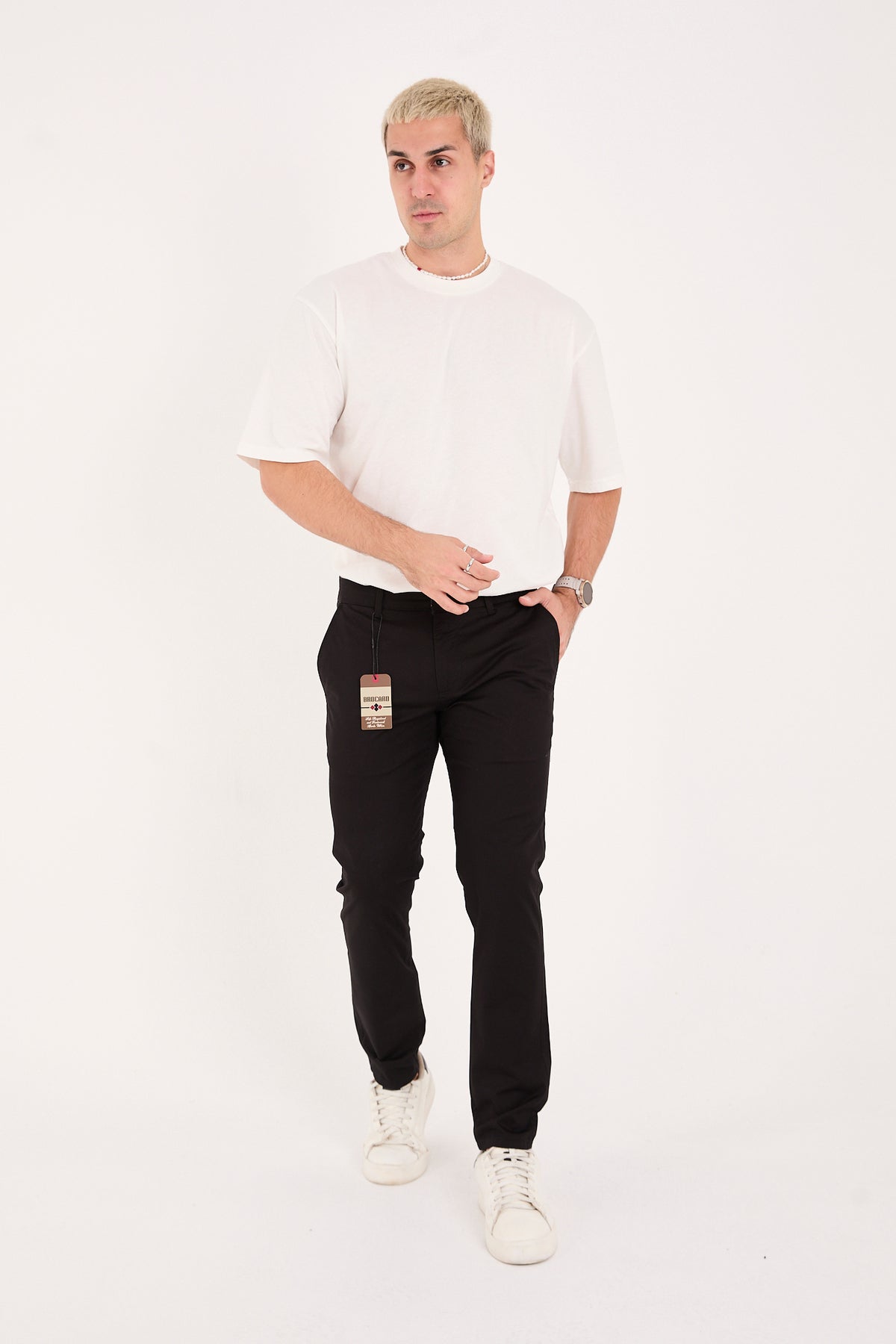 Erkek Slim Fit Dar Kesim Likralı Pamuklu Chino Kanvas Pantolon - Siyah