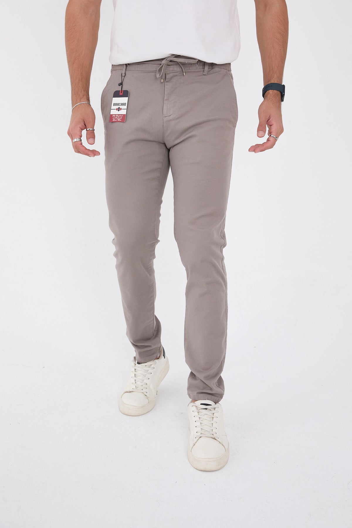 Erkek Mevsimlik Jogger Slim Fit Bel Yarım Lastikli Likralı Keten Pantolon - Gri