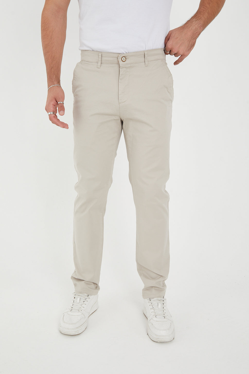 Erkek Kışlık Regular Fit Likralı Gabardin Chino Pantolon - Taş
