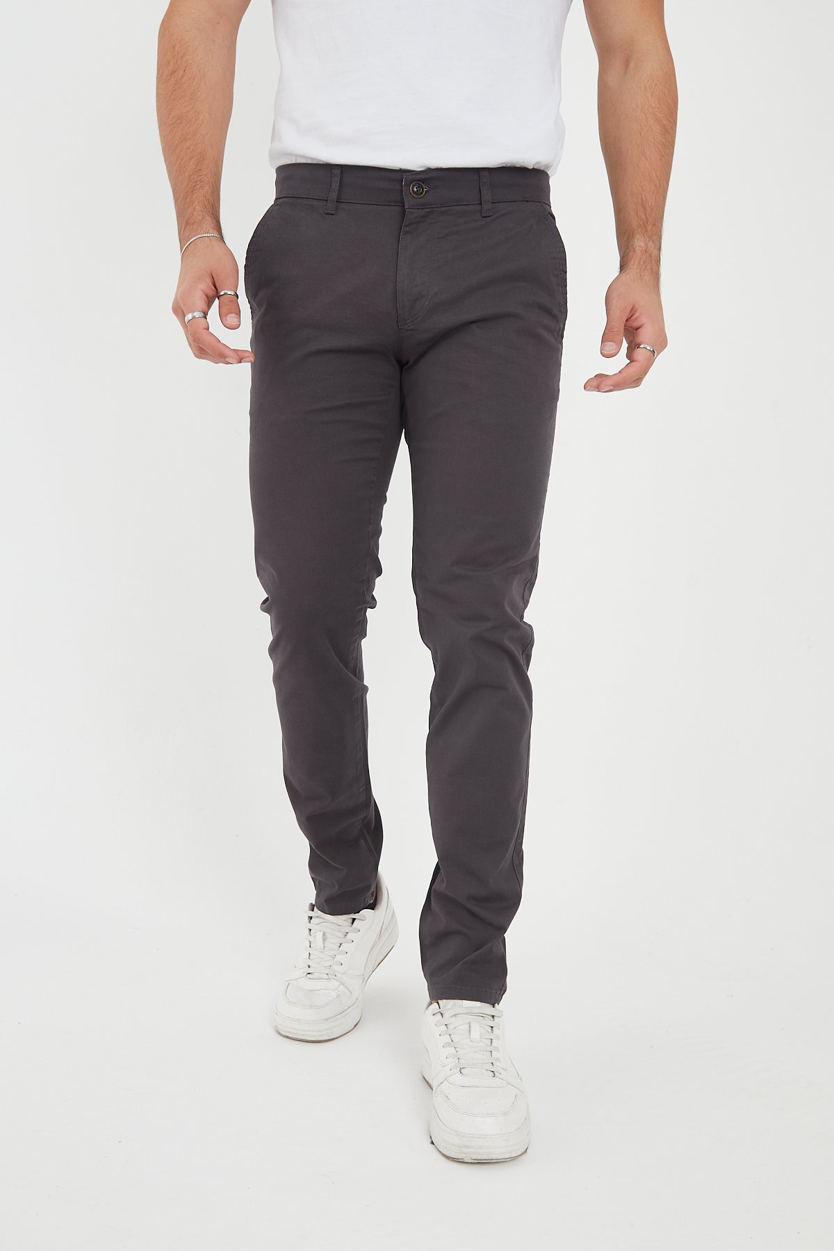 Erkek Kışlık Slim Fit Likralı Chino Pantolon - Antrasit