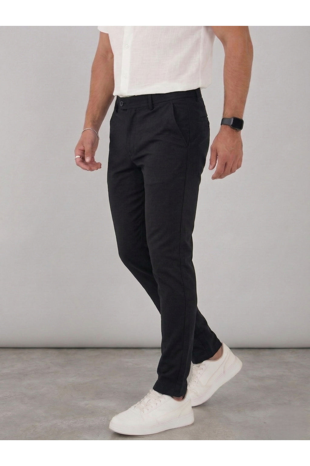 Erkek Comfort Slim Fit Esnek Dokuma Kumaş Pantolon - Siyah