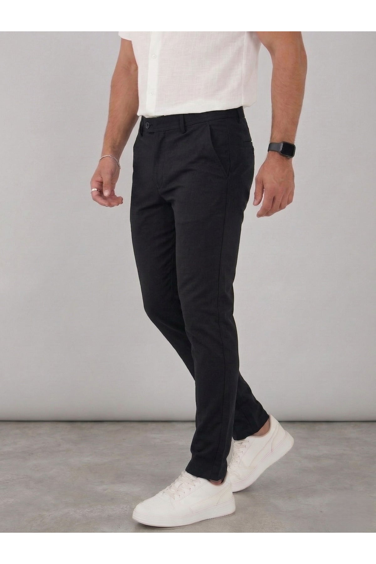 Erkek Comfort Slim Fit Esnek Dokuma Kumaş Pantolon - Siyah